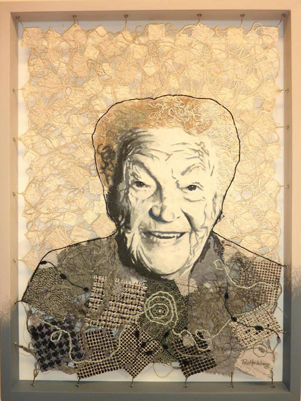 Hazel, 20" x 28"; materials: assorted fabrics, cording and threads; techniques: dyeing, photo transfer, freemotion embroidery