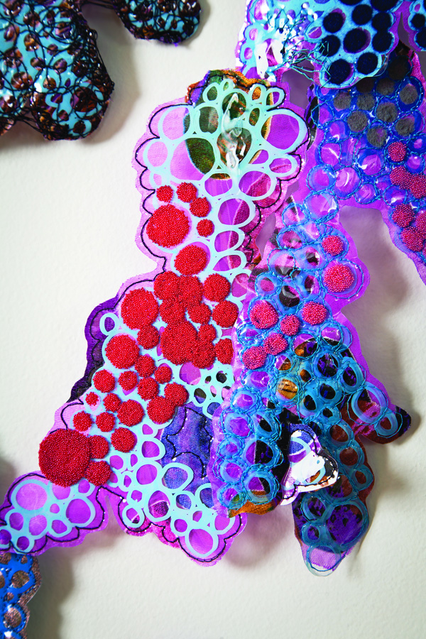 Trachtenburg's Escape (detail), 2012, free motion machine embroidery, micro beading (Michael West)
