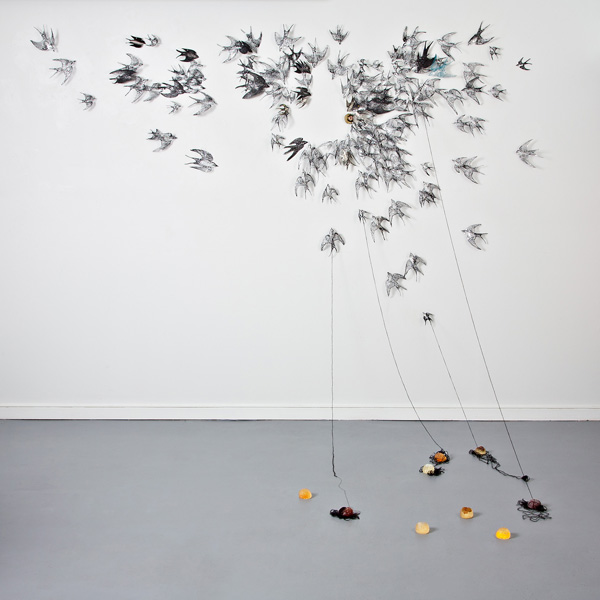 Mass Hysteria, 2012, free motion machine embroidery on plastic (Michael West)