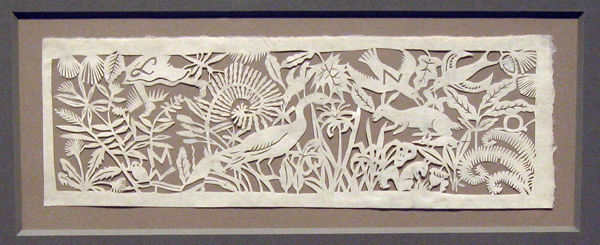 Laura Secord paper-cut for illustrated book. Find L,M,N,O. 2011.  Washi paper. approx. 6" x 12", Part of the 2011/2012 Laura Secord Paper-cut shows at David Kaye/ Rodman Hall.