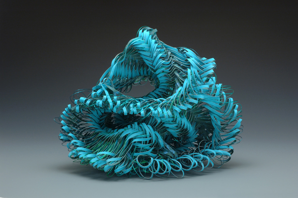 Marine Concertina, watercolor paper, acrylic paint, 2007, 16 x 18 x 18", complex linking, Photo: Ken Rowe