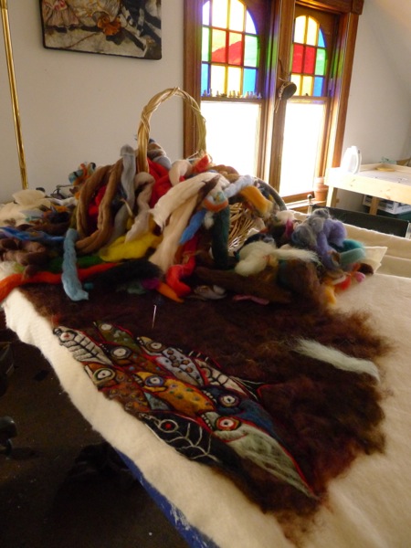 Studio picture (with Fish Series piece in progress) Photo: Robin Wiltse