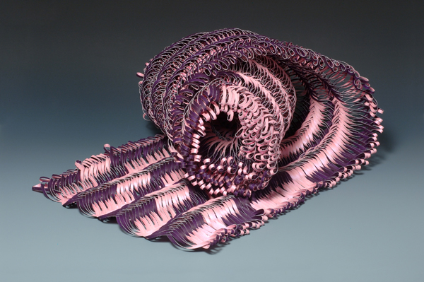 Chevron, watercolor paper, acrylic paint, 2008, 20 x 120x 0.5", complex linking, Photo: Ken Rowe