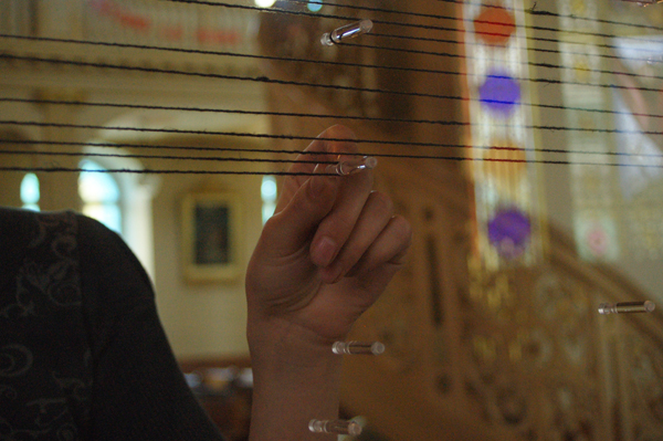 Installing Transmission at the Biennale Internationale du Lin, Portneuf, QC, 2009. Photo: Suzanne Chan