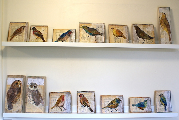 Nature Blocks, stitched textile and paint on wood block, 2014, textile and wood picture. Photo: Anne Kelly