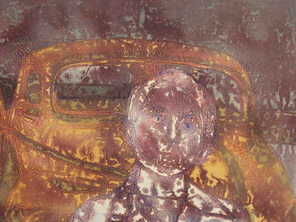 Detail: Road Trip #7, 30" x 22", Acrylic inks on 100% cotton paper, monoprint and painting, photo: Anna KeckA