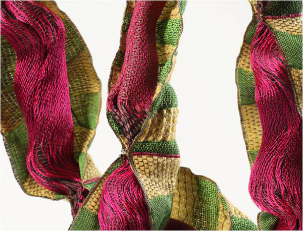 Ribbon Series: sample, 2010. Cotton, wool and polyester. Quadruple-cloth on Jacquard loom. Detail: 12" x 8" x 2"