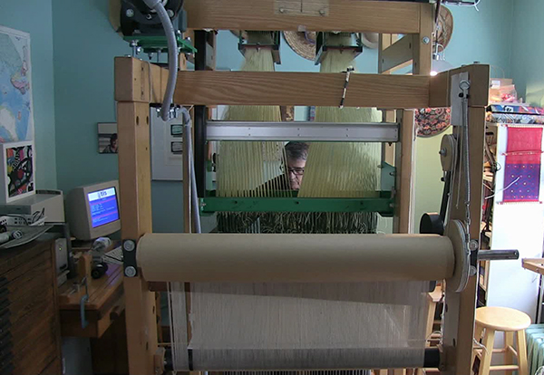 Louise weaving, Still image from video shot by Jacques Bérubé.