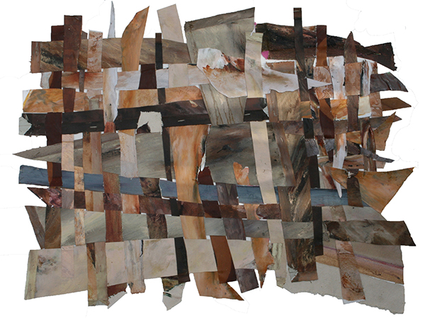 An Art Community: London, Acrylic & Oil on Canvas & Paper, 2010, 86cm W x 66cm H, Hand Woven. Photo: Courtesy of the artist.