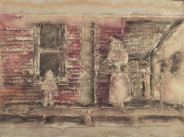 Front Porch #3, 30" x 22", acrylic inks and ink sticks on 100% cotton paper, monoprint, photo: Anna Keck