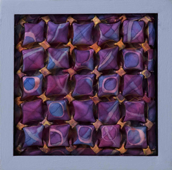 Circle Elements I, 02/2012, 20x20x2 cm, 100% silk, Fibre reactive Smocked hand painted silk, dyes, gutta and fabric paint, photo: B Hilts.