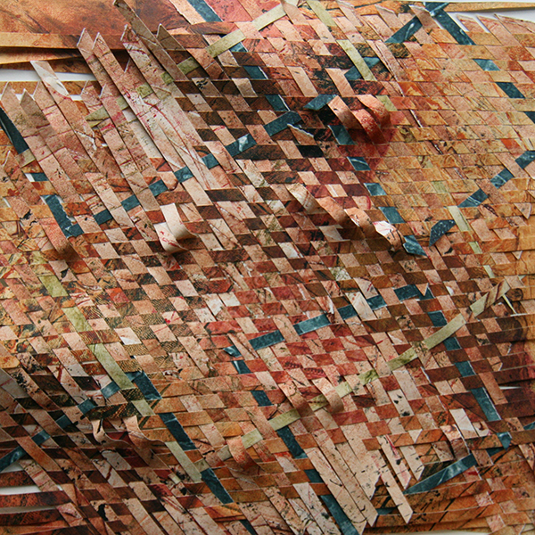 Art Fairs, Collagraph Monoprint, 2014, 41cm W x 41cm H x 3 cm D (each), Hand Woven. Photo: Courtesy of the artist.