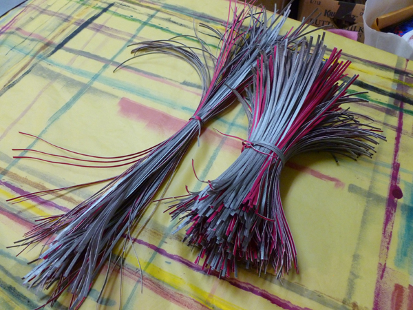 Studio work process, sets of cut weavers ready for next project, Photo: Dorothy McGuinness
