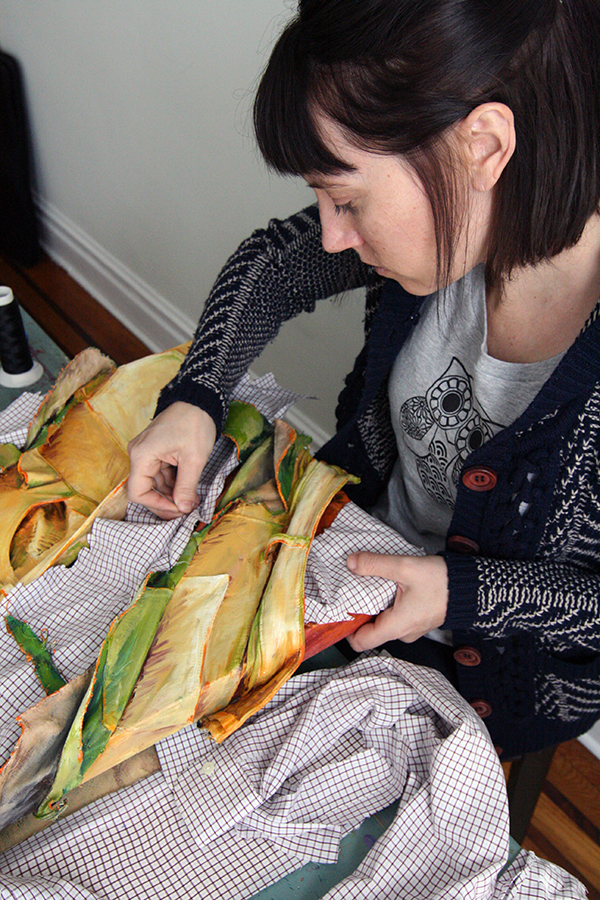 Studio shot, Hand stitching, 2014. Photo: Courtesy of the artist.