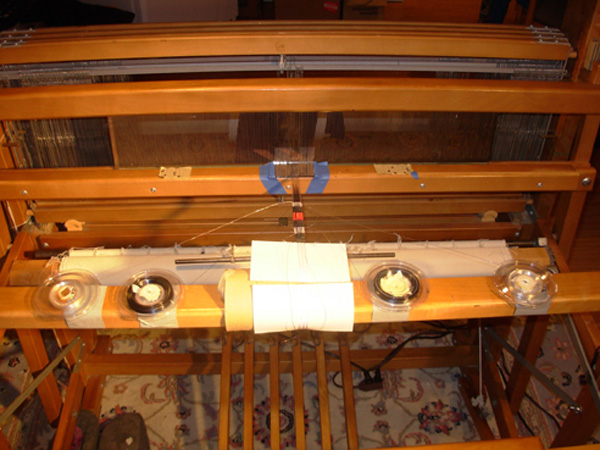 In process: weaving Ribbon Candy earrings