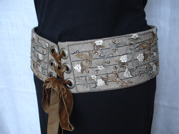 Wool, embroidered and Beaded Belt 