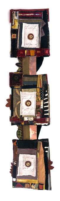 Celebrate, Copper, acrylic on canvas, textiles, found objects, 20" X 60", 2012  Photo credit:  Mark Vander Vennen