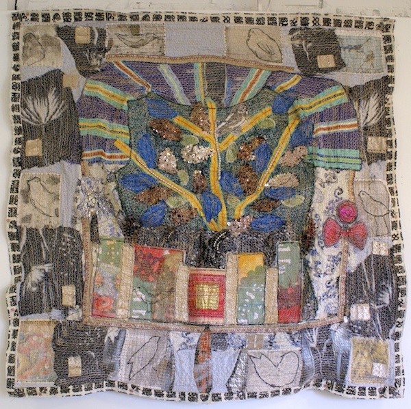 Taiwan Night Market, found and vintage textile layers, machine and hand embroidery, ribbon, 2011, 90 x 90 cm, sewn textile collage, Photo: Anne Kelly