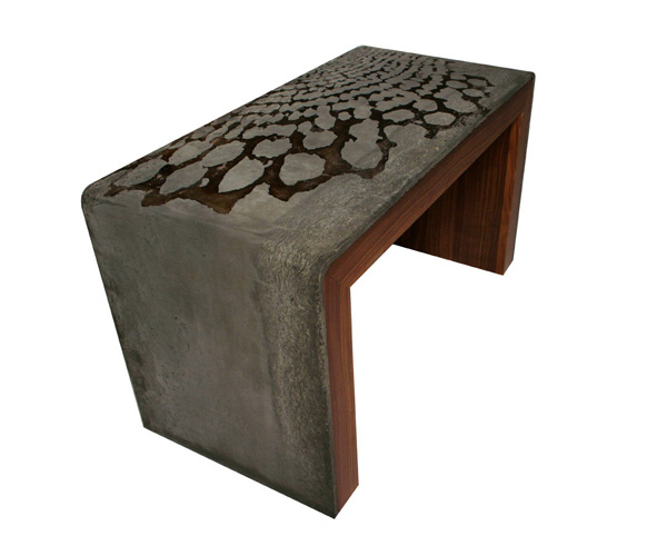 Malbec Etched Table, 2011, Concrete and walnut, acid etched with red wine. 43 cm h x 38 cm w x 75 cm l
Photograph: Jean Willoughby