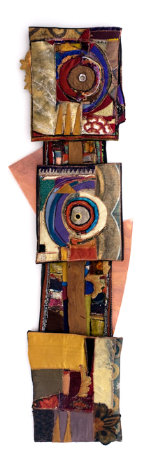 Rising Forth, Copper, osage orange wood, acrylic on canvas, textiles, 20" X 60", 2012, Photo credit: Mark Vander Vennen
