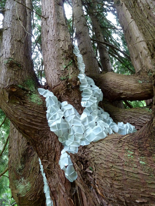 Hive, plastic milk bottles, staples, installation: Matzke Sculpture Park, Camano Island, WA, photo: Barbara De Pirro
