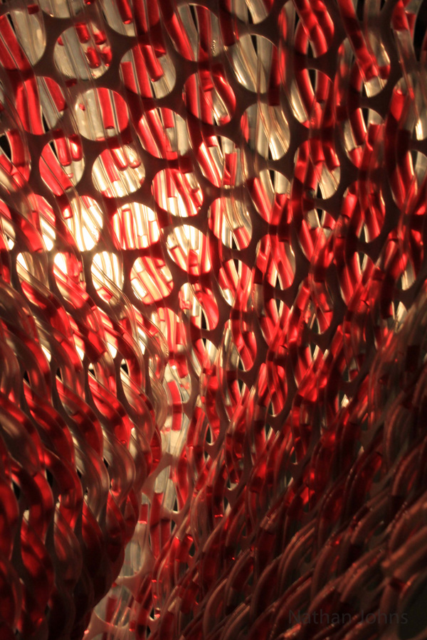 Muscular Tension, 24in X 34in X 1in, polyethylene tubing, Plastic mesh, colored water, Hand weave