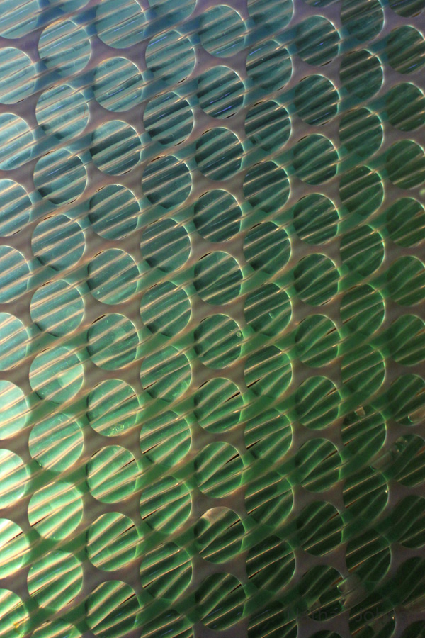 Amoebic Threads, 24in X 34in X 1in, polyethylene tubing, Plastic mesh, colored water, Hand weave