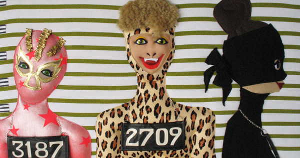 The Line Up, 36cm h x 67cm w, Three-Dimensional Applique (spandex, cotton, vinyl, fur, leather)