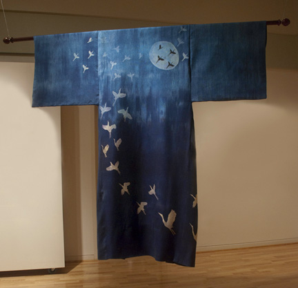 Midnight Flight, Handwoven, dyed and discharged tencel kimono. Lining is 100% silk hand dyed,  screened and discharged. photo credit: Rosemary Hasner