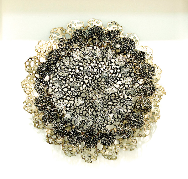 Antiquated Notions #1, 2009, Paper, free-motion embroidery, Thread, konnayaku starch, burn-out. Photograph: Lizz Aston