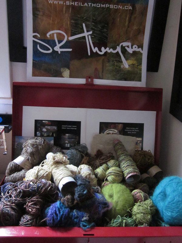 Sheila's studio, showing an assortment of fibres which she uses in the creation of her felts