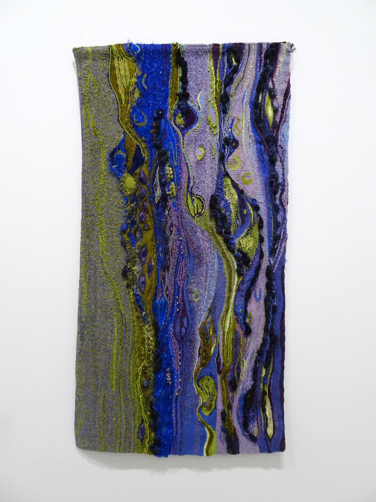 Ixchel Suarez: Erosion, 2016, Dimensions: 70 cm H X 1.30 M, Medium; linen, silk, wool, cotton, chenille, metallic thread, beads.
