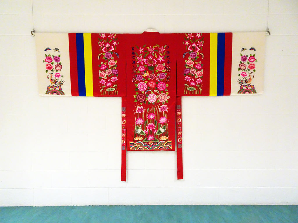 Insook Kim: Korean traditional wedding dress, 90x50 inch, embroidered on silk, 2013.