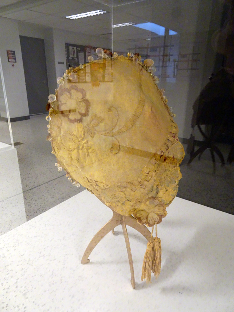 Jacqueline Treloar: Ceremonial cap for the great archangel Michael, 2016, 12 x 12 x 7 inches, stiffened silk fabrics, brocades, trims.