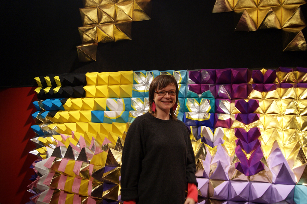 Magda Wojtyra at the opening of the Protrusion exhibition.