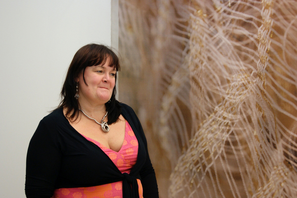 Artist Catherine Dormor at the opening of the Quiet Zone exhibition, World of Threads Festival 2012.
