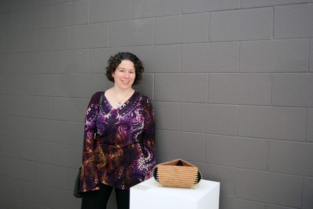 Artist Lisa Kemp at the opening of the Quiet Zone exhibition, World of Threads Festival 2012.