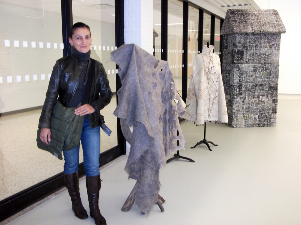 Artist Lorena Santin Andrade at the opening of the Quiet Zone exhibition, World of Threads Festival 2012.