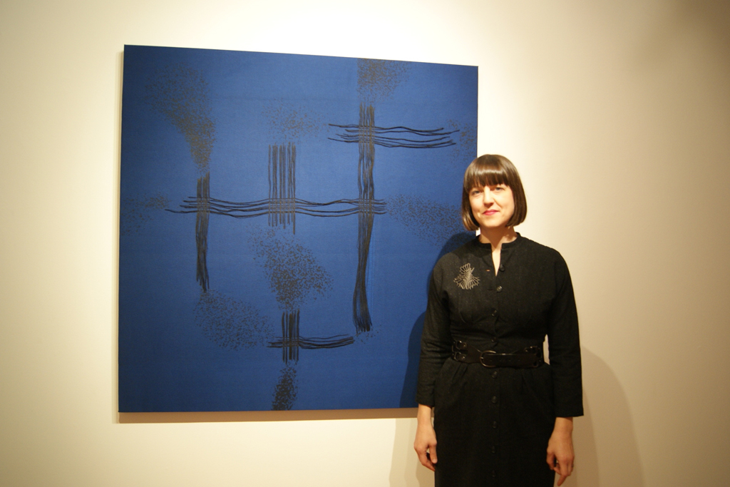 Artist: Meghan Price, at the opening of the Material Connections exhibition, World of Threads Festival 2012.