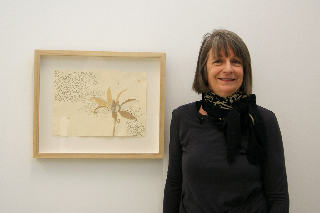 Artist Valerie Knapp at the opening of the Quiet Zone exhibition, World of Threads Festival 2012.