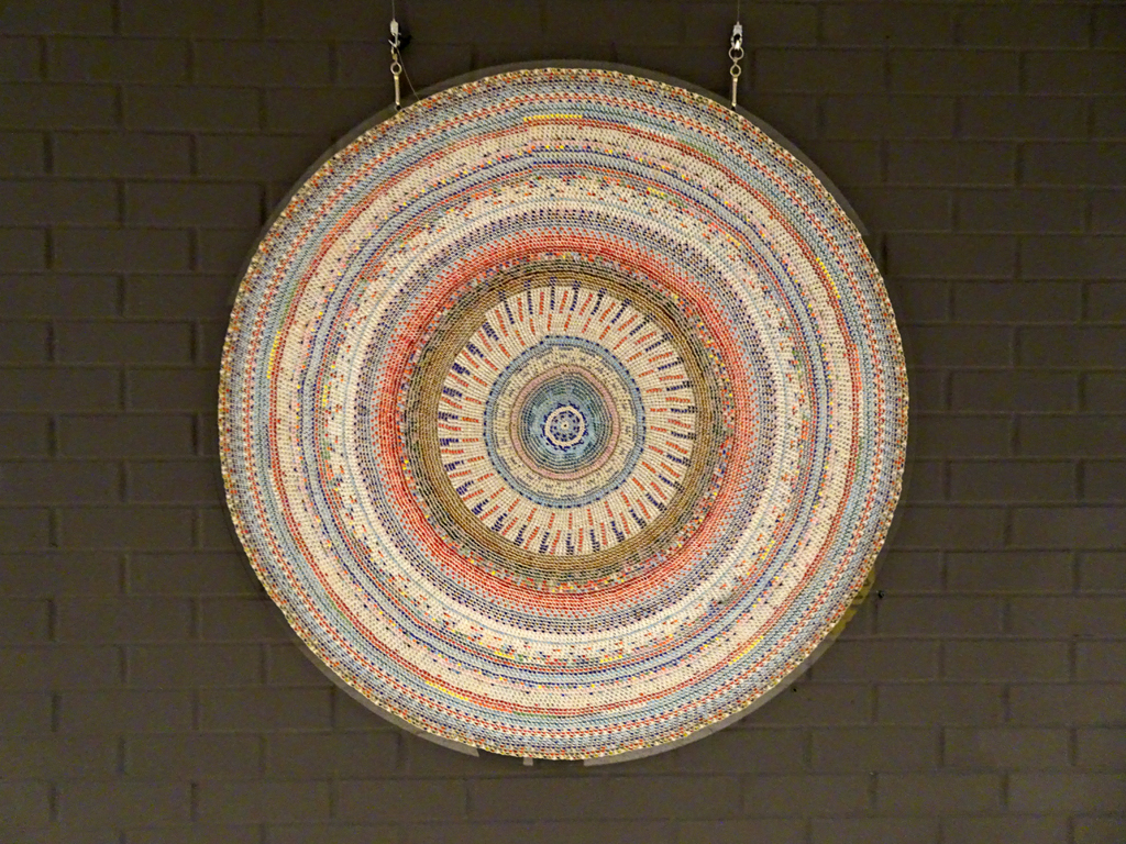 Sarabeth Trivino: Constellation II, 2016, 90 cm of diameter, cotton, plastic beads, plexiglas. Technique: crochet.