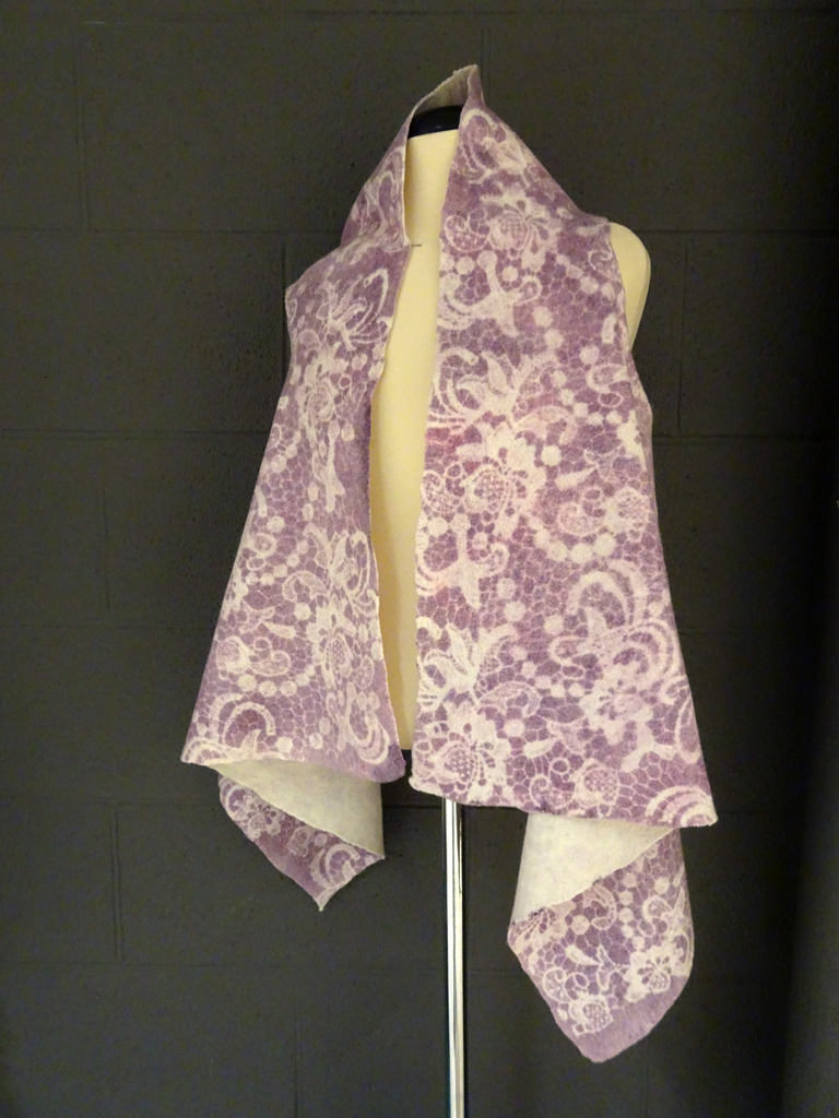 Julia Kozyreva: Romantic felted jacket, originally made in white, painted by hand already in the finished form. Merino wool and silk fabric. Technique: nuno-felting, wet felting. Size S-M.