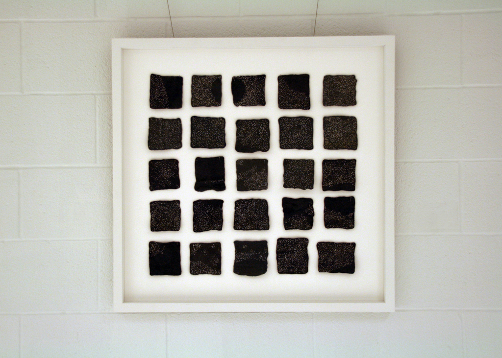 Constellations, 2016, size: variable, approx. 60 H x 60 W cm
medium: wool, cotton and silk thread
technique: felting, stitching.