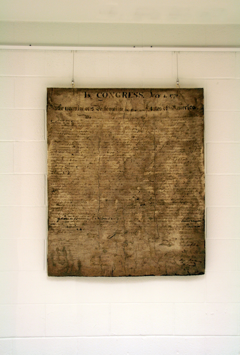 Declaration of Independence, 2010
46" x 39", Hand-woven wool tapestry: handspun hand-dyed wool & linen with decorative weft
With mounting system.