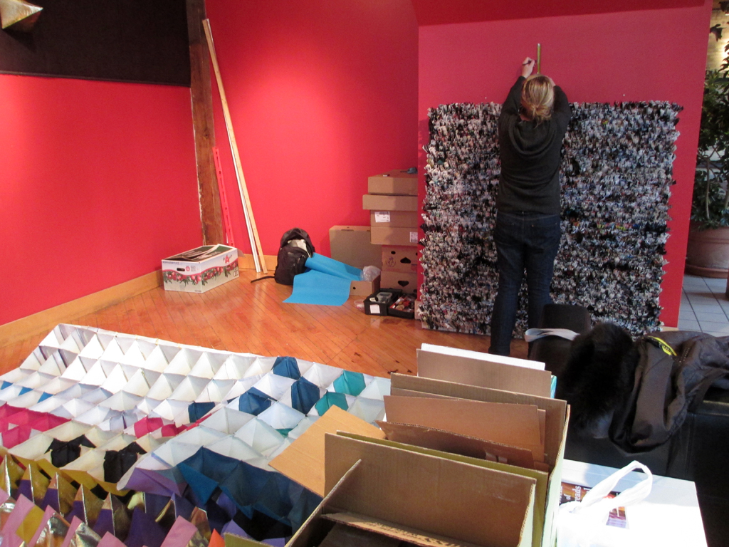 Robyn Thomas installing her work.