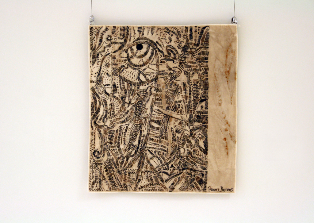 The Edge Of The Woods, 2015, 57.15cm H  x 50.8cm W, cotton fabrics, wool thread, Technique: Fabric dyed naturally, hand embroidery.