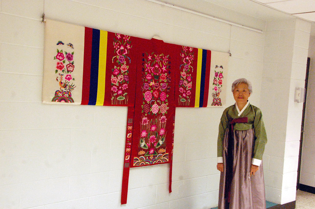 Insook Kim at the opening of the World of Threads Festival 2018.