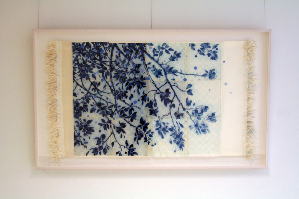 Wind in Blue Branches,  37” inches x 56” inches, woven and hand stitched etchings on fine handmade Japanese paper, framed.