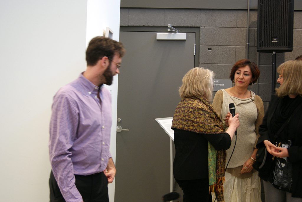 Curator Gareth Bate and artists Maggie Tchir, Ixchel Suarez and Pat Hertzberg.