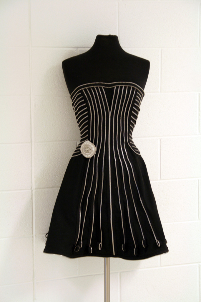 Julia, 2016,  30 H x 26 W x 15 D inches, zippers, fabric, thread. Technique:  zippers sewn on fabric.